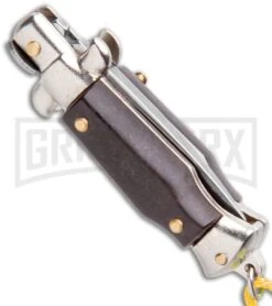 Italian Stiletto Brown Automatic Knife Yellow Keychain - Flat Grind 8 Italian Stiletto Brown Automatic Knife Yellow Keychain - Flat Grind -Best Knifes Shop SKM Italian Stiletto Keychain Auto Brown Yellow Satin BHQ 102941 jr side large