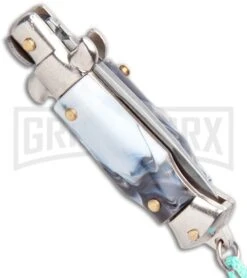 Italian Stiletto Gray Marble Automatic Knife Teal Keychain - Flat Grind 8 Italian Stiletto Gray Marble Automatic Knife Teal Keychain - Flat Grind -Best Knifes Shop SKM Italian Stiletto Keychain Auto Marble Teal Satin BHQ 102943 jr side large