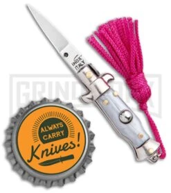 SKM Italian Stiletto Gray Automatic Knife Pink Keychain - Flat Grind 9 SKM Italian Stiletto Gray Automatic Knife Pink Keychain - Flat Grind -Best Knifes Shop SKM Italian Stiletto Keychain Auto Silver Pink Satin BHQ 102939 jr bottlecap large