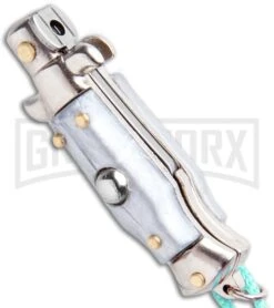 Italian Stiletto Gray Automatic Knife Teal Keychain - Flat Grind 7 Italian Stiletto Gray Automatic Knife Teal Keychain - Flat Grind -Best Knifes Shop SKM Italian Stiletto Keychain Auto Silver Teal Satin BHQ 102942 jr spine large