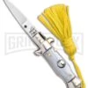 Italian Stiletto Gray Automatic Knife Yellow Keychain - Flat Grind -Best Knifes Shop SKM Italian Stiletto Keychain Auto Silver Yellow Satin BHQ 102940 jr large