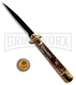 CKM 9.75" Slimline Stag Leverlock Automatic Knife - Black 9 CKM 9.75" Slimline Stag Leverlock Automatic Knife - Black -Best Knifes Shop SKM Slimline Stag Leverlock Knife BHQ 94931 ns.bottlecap large