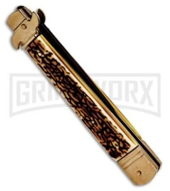 CKM 9.75" Slimline Stag Leverlock Automatic Knife - Black 8 CKM 9.75" Slimline Stag Leverlock Automatic Knife - Black -Best Knifes Shop SKM Slimline Stag Leverlock Knife BHQ 94931 ns.side large