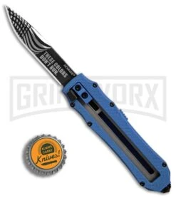 Schrade SCHOTFBL Blue OTF Spring Assisted Knife - Gray 4TH18 -Best Knifes Shop Schrade OTF Blue Gray BHQ 84391 er bottlecap large