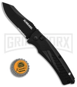 Schrade SC90BS Black Aluminum Automatic Knife - Black Serr -Best Knifes Shop Schrade SC90 Black Aluminum Black Serr BHQ 34170 er bottlecap large