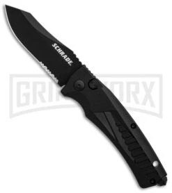 Schrade SC90BS Black Aluminum Automatic Knife - Black Serr