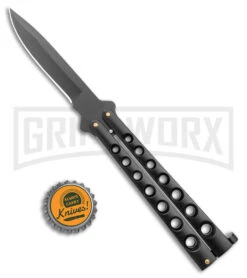 Scoundrel Balisong Black Butterfly Knife - Black Plain -Best Knifes Shop Scoundrel Balisong Black Butterfly Black BHQ 163760 jr bottlecap large