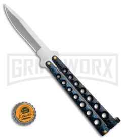 Scoundrel Balisong Black/Blue Butterfly Knife - Satin Plain -Best Knifes Shop Scoundrel Balisong Blue Butterfly Knife GX 39633 td size large