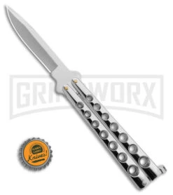 Scoundrel Balisong Silver Butterfly Knife - Satin Plain -Best Knifes Shop Scoundrel Balisong Silver Butterfly Knife Satin GX 39635 td size large