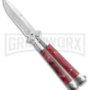 Skipper Red Swirl Balisong Aluminum Butterfly Knife - Drop Point Satin Plain 2 Skipper Red Swirl Balisong Aluminum Butterfly Knife - Drop Point Satin Plain -Best Knifes Shop Skipper Red Swirl Balisong Aluminum Butterfly DP Satin BHQ 177243 jr large