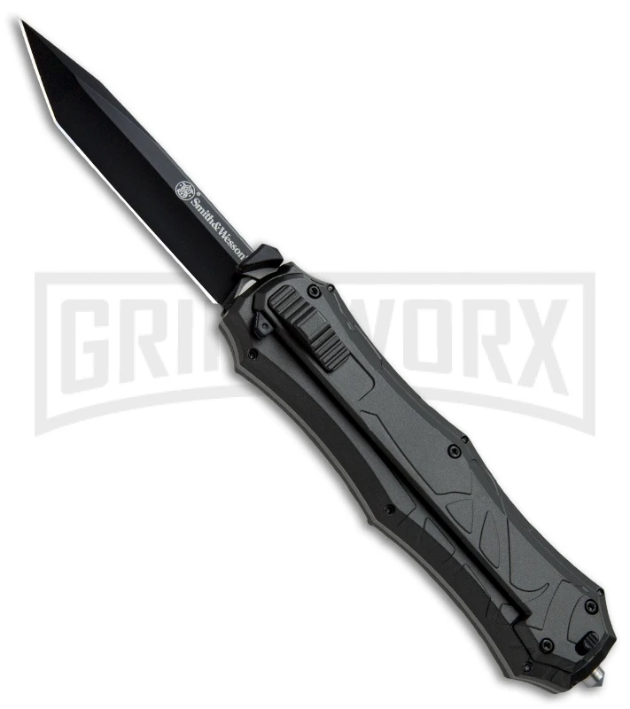 Smith & Wesson Spring Assisted Finger Actuator Tanto OTF Knife - Black Plain 3 Smith & Wesson Spring Assisted Finger Actuator Tanto OTF Knife - Black Plain