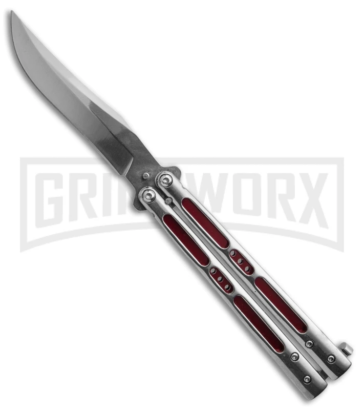 Boss Butterfly Knife Stainless Steel Red Liners - Gray Plain 3 Boss Butterfly Knife Stainless Steel Red Liners - Gray Plain