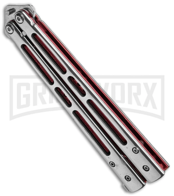 Boss Butterfly Knife Stainless Steel Red Liners - Gray Plain 5 Boss Butterfly Knife Stainless Steel Red Liners - Gray Plain - Image 3