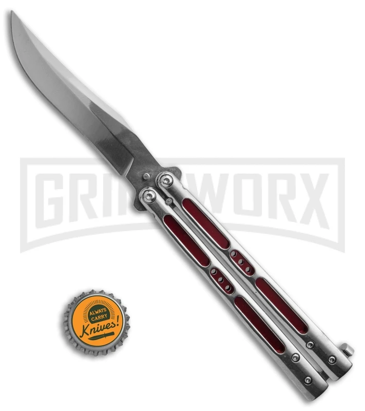 Boss Butterfly Knife Stainless Steel Red Liners - Gray Plain 6 Boss Butterfly Knife Stainless Steel Red Liners - Gray Plain - Image 4