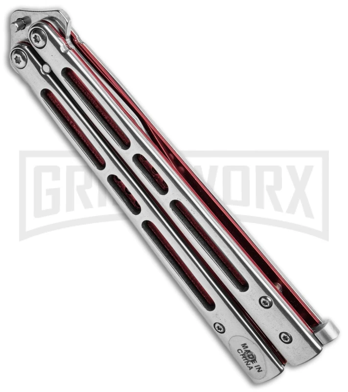Boss Butterfly Knife Stainless Steel Red Liners - Gray Plain 4 Boss Butterfly Knife Stainless Steel Red Liners - Gray Plain - Image 2