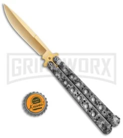 Stone Pattern Balisong Butterfly Knife (4.25" Gold) -Best Knifes Shop Stone Pattern Balisong Butterfly Gold GX 37520 jr bottlecap large