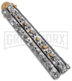 Stone Pattern Balisong Butterfly Knife (4.25" Gold) -Best Knifes Shop Stone Pattern Balisong Butterfly Gold GX 37520 jr side large