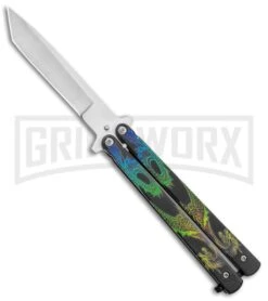 Super Knife Black Balisong Butterfly Knife Dragon - Tanto Satin