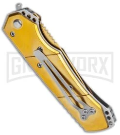 Super Knife Croc Automatic Knife Gold W/ Blue Inlay - Gold Serr 8 Super Knife Croc Automatic Knife Gold W/ Blue Inlay - Gold Serr -Best Knifes Shop Super Knife Croc Auto Stainless Gold Blue Serr GX 35767 jr side large