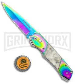 Super Knife Croc Automatic Knife Stainless Rainbow W/ White Inlay - Rainbow Serr 9 Super Knife Croc Automatic Knife Stainless Rainbow W/ White Inlay - Rainbow Serr -Best Knifes Shop Super Knife Croc Auto Stainless Rainbow White Spectrum Serr GX 35780 jr bottlecap large