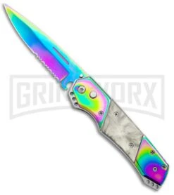 Super Knife Croc Automatic Knife Stainless Rainbow W/ White Inlay - Rainbow Serr
