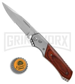Super Knife Croc Automatic Knife Stainless W/ Rosewood Inlay - Satin Serr -Best Knifes Shop Super Knife Croc Stainless Rosewood Inlay satin serr BP 30075 er bottlecap large