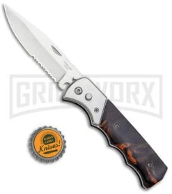 Super Knife Dingo Brown Marble Acrylic Automatic Knife - Satin Serr -Best Knifes Shop Super Knife Dingo Brown Marble Acrylic Auto Satin Serr GA623SLMBRN GX 33497 jr bottlecap large