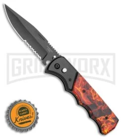 Super Knife Dingo Orange Flame Automatic Knife - Black Serr 9 Super Knife Dingo Orange Flame Automatic Knife - Black Serr -Best Knifes Shop Super Knife Dingo Flame Automatic Knife Black Serr GA623PFA GX 35951 Bottlecap large