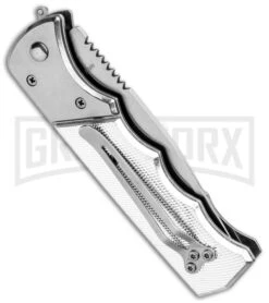 Super Knife Dingo Silver Holes Marble Acrylic Automatic Knife - Satin Serr -Best Knifes Shop Super Knife Dingo Silver Holes Marble Acrylic Satin Serr GA623SLD GX 33491 jr side large