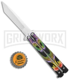 Super Knife Purple Balisong Butterfly Knife Dragon - Tanto Satin -Best Knifes Shop Super Knife Purple Balisong Butterfly Dragon Tanto Satin 1109PGR GX 36802 jr bottlecap large