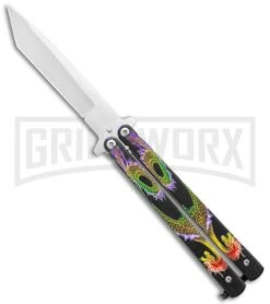 Super Knife Purple Balisong Butterfly Knife Dragon - Tanto Satin