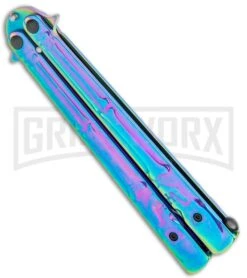 Super Knife Rainbow Balisong Butterfly Knife Skull/Bones - Rainbow Serr 8 Super Knife Rainbow Balisong Butterfly Knife Skull/Bones - Rainbow Serr -Best Knifes Shop Super Knife Rainbow Balisong Butterfly Skull Bones Rainbow Serr GX 36286 jr side large