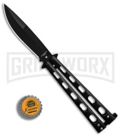 Super Knife Sleek Slinger Black Balisong Butterfly Knife - Black Plain -Best Knifes Shop Super Knife Sleek Slinger Black Bali black plain BP 30076 er bottlecap large