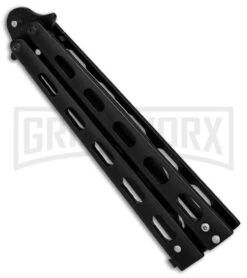 Super Knife Sleek Slinger Black Balisong Butterfly Knife - Black Plain -Best Knifes Shop Super Knife Sleek Slinger Black Bali black plain BP 30076 er spine large