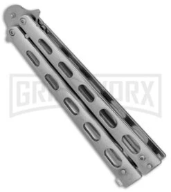 Super Knife Sleek Slinger Silver Balisong Butterfly Knife - Satin Plain -Best Knifes Shop Super Knife Sleek Slinger Silver Bali Satin plain BP 30074 er spine large