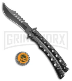 Swift Black Persian Balisong Coated Butterfly Knife - Black -Best Knifes Shop Swift Black Persian Balisong Coated Butterfly Black BX 39697 jr bottlecap large