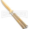 Swift Gold Balisong Titanium Coated Butterfly Knife - Gold -Best Knifes Shop Swift Gold Balisong Ti Coated Butterfly Gold GX 39695 jr large