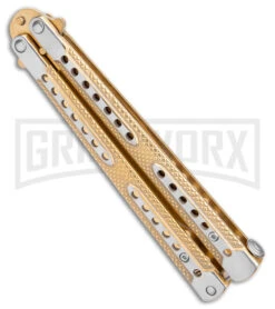 Swift Gold Balisong Titanium Coated Butterfly Knife - Gold -Best Knifes Shop Swift Gold Balisong Ti Coated Butterfly Gold GX 39695 jr spine large