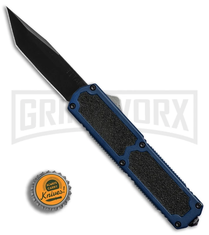 Titan Blue D/A OTF Automatic Knife - Tanto Black Plain 6 Titan Blue D/A OTF Automatic Knife - Tanto Black Plain - Image 4