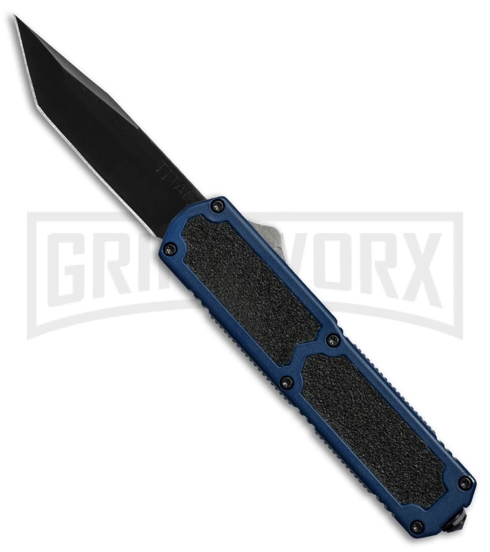 Titan Blue D/A OTF Automatic Knife - Tanto Black Plain 3 Titan Blue D/A OTF Automatic Knife - Tanto Black Plain