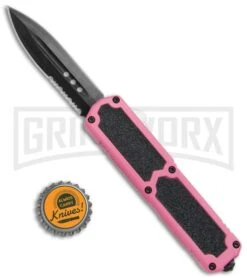 Titan Pink D/A OTF Automatic Knife - Dagger Black Serr -Best Knifes Shop Titan DA OTF Pink Dagger Black Serr BP 20266 jr bottlecap large