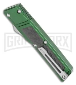 No Limit Knives Vespa Ripper Green/ CF Inlay OTF Japanese Tanto Knife - Satin -Best Knifes Shop Vespa Knives Ripper OTF Japanese Tanto Green CF Inlay 3.2 Satin GX 36591 LS Side large