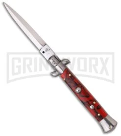 SKM/AB 9" Italian Stiletto Red Swirl Automatic Knife - Dagger