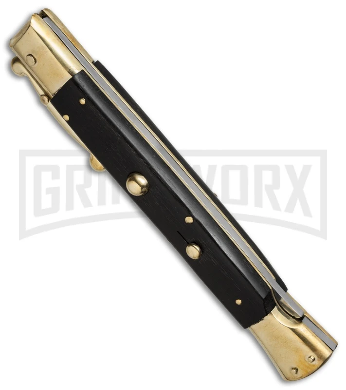 AGA Campolin 13" Stiletto Brass Swinguard Ebony Wood Automatic Knife - Bayonet 4 AGA Campolin 13" Stiletto Brass Swinguard Ebony Wood Automatic Knife - Bayonet - Image 2