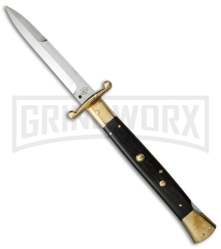 AGA Campolin 13" Stiletto Brass Swinguard Ebony Wood Automatic Knife - Bayonet 3 AGA Campolin 13" Stiletto Brass Swinguard Ebony Wood Automatic Knife - Bayonet
