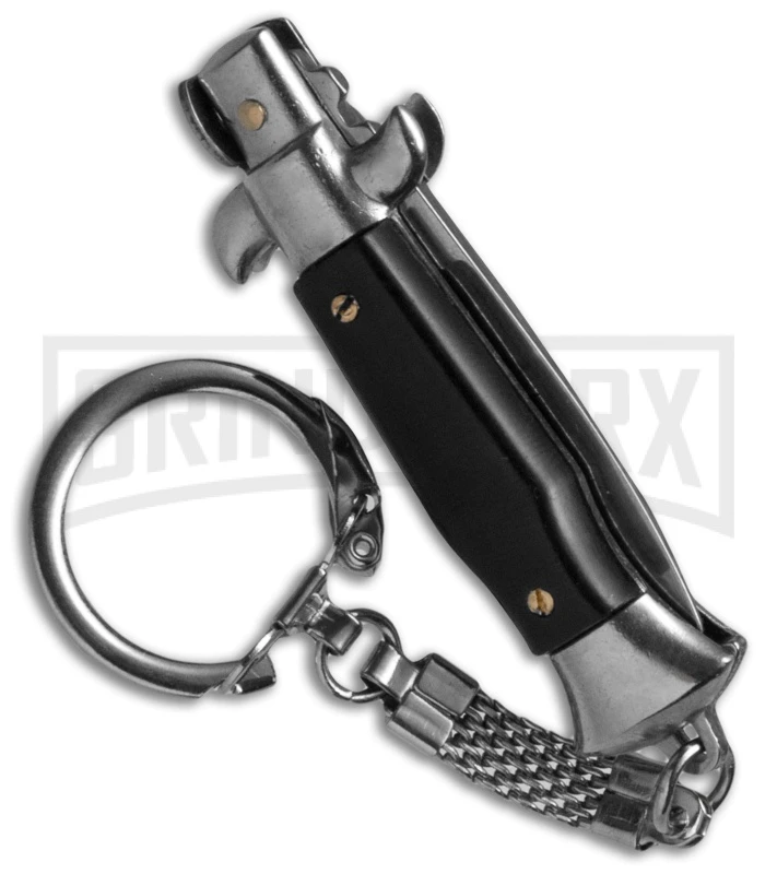 SKM 4" Italian Stiletto Black Automatic Knife Keychain - Flat Grind 4 SKM 4" Italian Stiletto Black Automatic Knife Keychain - Flat Grind - Image 2