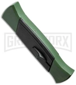 AKC 777 Blackfinger Green/Black OTF Automatic Knife - Flat Grind Satin Plain -Best Knifes Shop akc 777 green satin flat side cm large