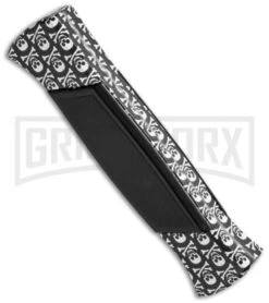 AKC 777 Blackfinger Jolly Roger OTF Automatic Knife - Black Dagger Plain -Best Knifes Shop akc 777 jolly roger black dagger side cm 2 large