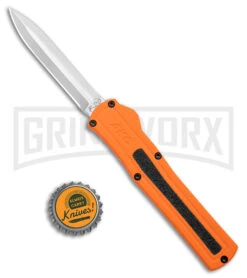 AKC F-20 Orange D/A OTF Dagger Automatic Knife - Satin Plain -Best Knifes Shop akc f 20 da otf auto black Orange aluminum Satin dagger BHQ 177350 jr bottlecap large