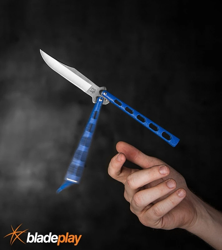 Bear And Son Knives 114 Blue Balisong Butterfly Knife - Satin Plain 4TH18 6 Bear And Son Knives 114 Blue Balisong Butterfly Knife - Satin Plain 4TH18 - Image 4